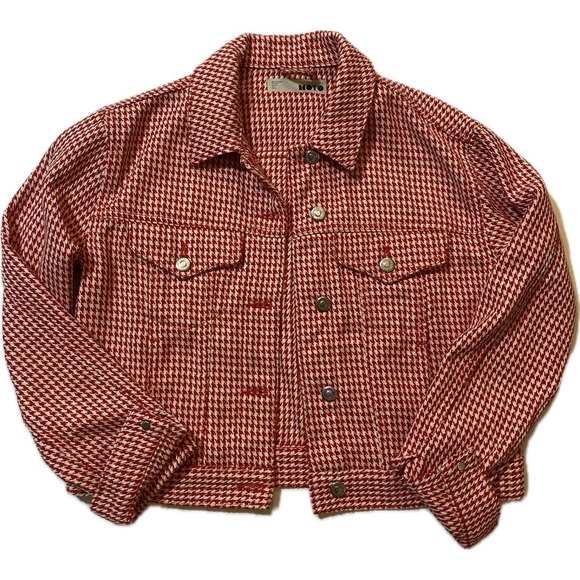 Topshop Jackets & Blazers - Topshop Red Houndstooth Jacket | US 6 UK 10